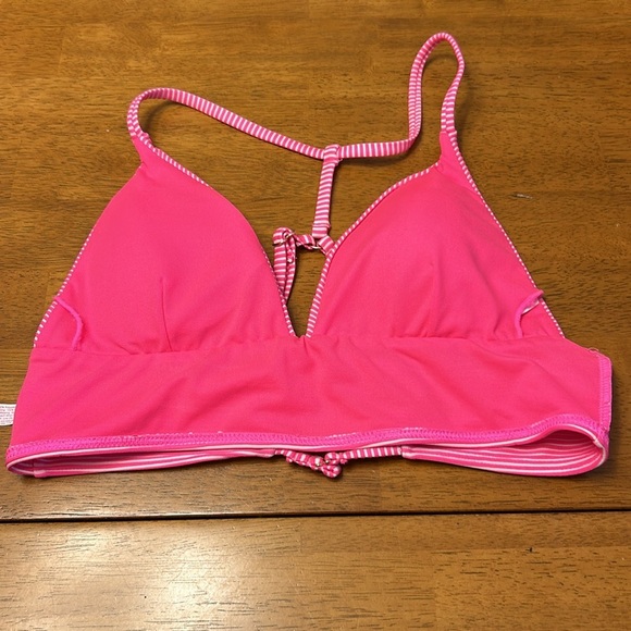 Juniors two piece swimsuit size large. Pink and white stripe high waisted suit. - Picture 7 of 8